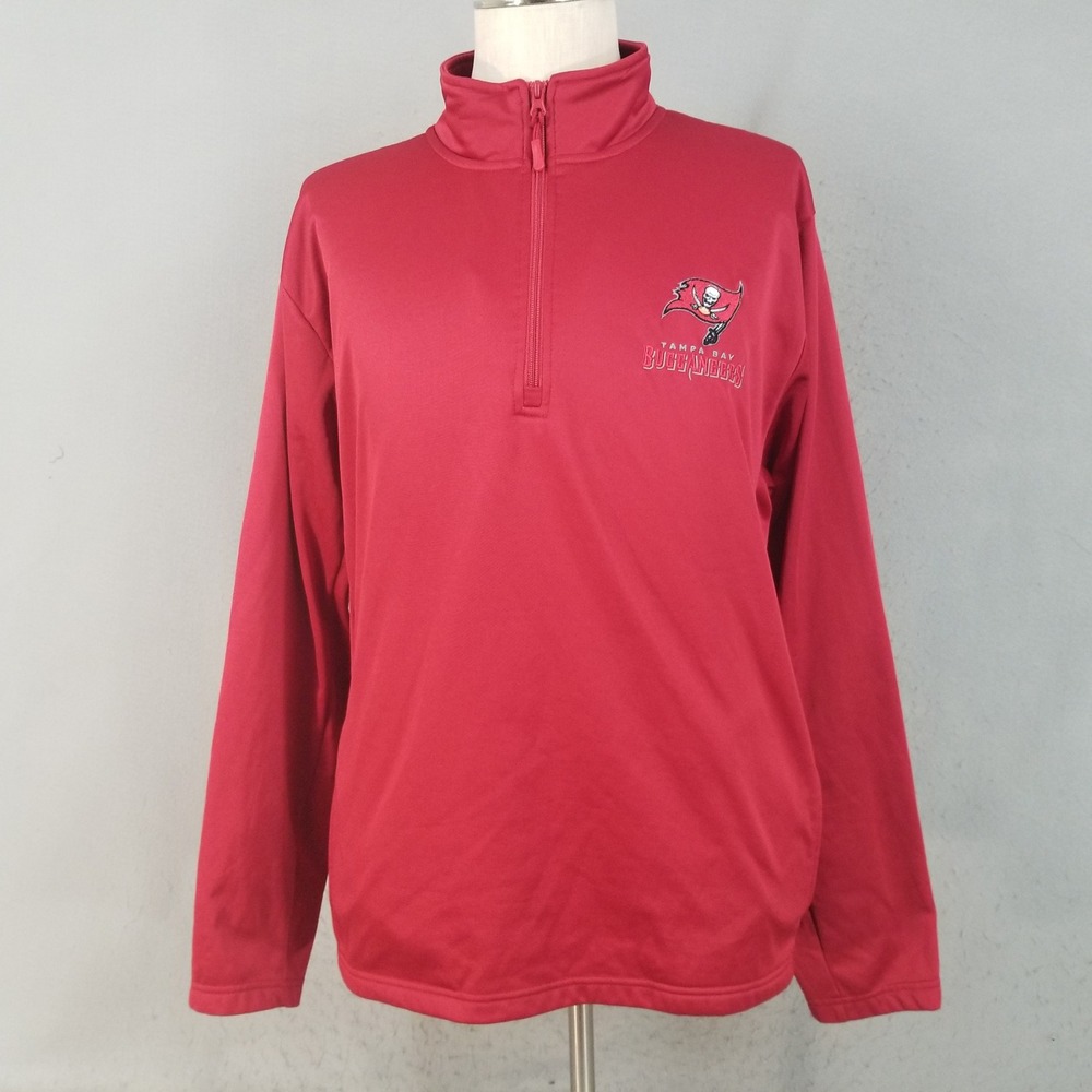 Dunbrooke Pullover Mens Large Red Tampa Bay Buccaneers Quarter Zip Fleece Lined
